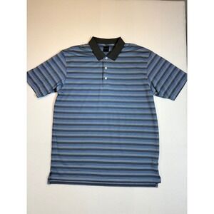 Dunning Golf Polo Shirt Mens XL Navy Blue Striped Short Sleeve Golf Casual